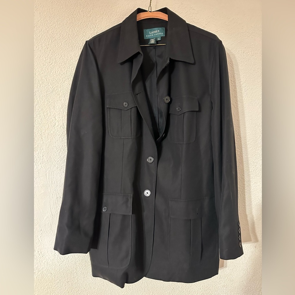 Lauren Ralph Lauren Women Blazer Black 100% Silk Front Pockets Lined Size 1X